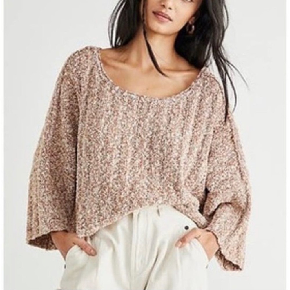 Free People Good Day Cropped Pullover Size Medium Pink Oversized Sweater.